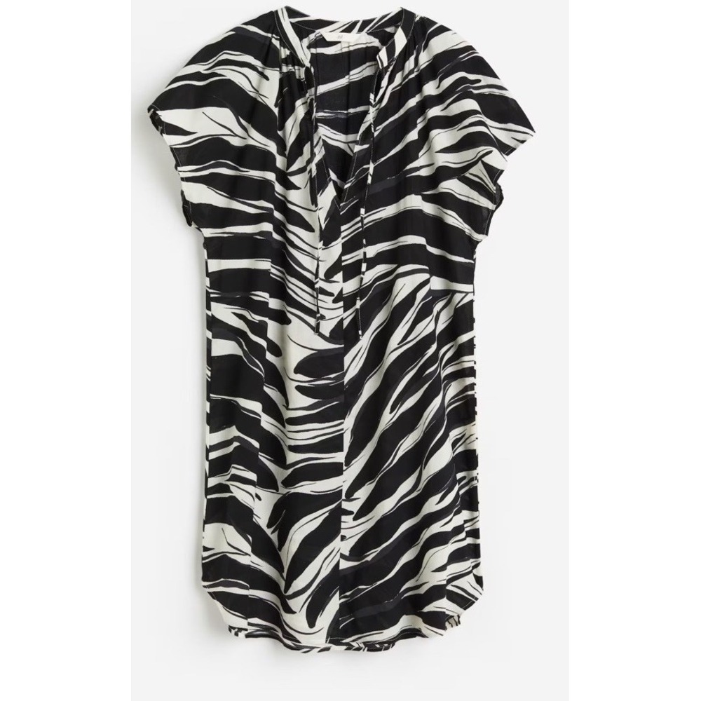 H&M COTTON BLACK &‎ WHITE TUNIC DRESS Size Small Made In India